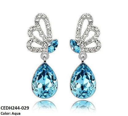 Wing's Pear Drop Aqua Color Earrings Pair-CEDH244