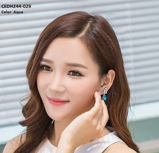 Wing's Pear Drop Aqua Color Earrings Pair-CEDH244